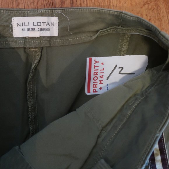 *Womens Nili Lotan Olive Green Tape Trim Drop Crotch Flat Front Paris Pants 2 - Picture 11 of 11